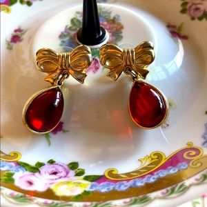 Vintage Ruby Red Colored Costume Jewelry Earrings